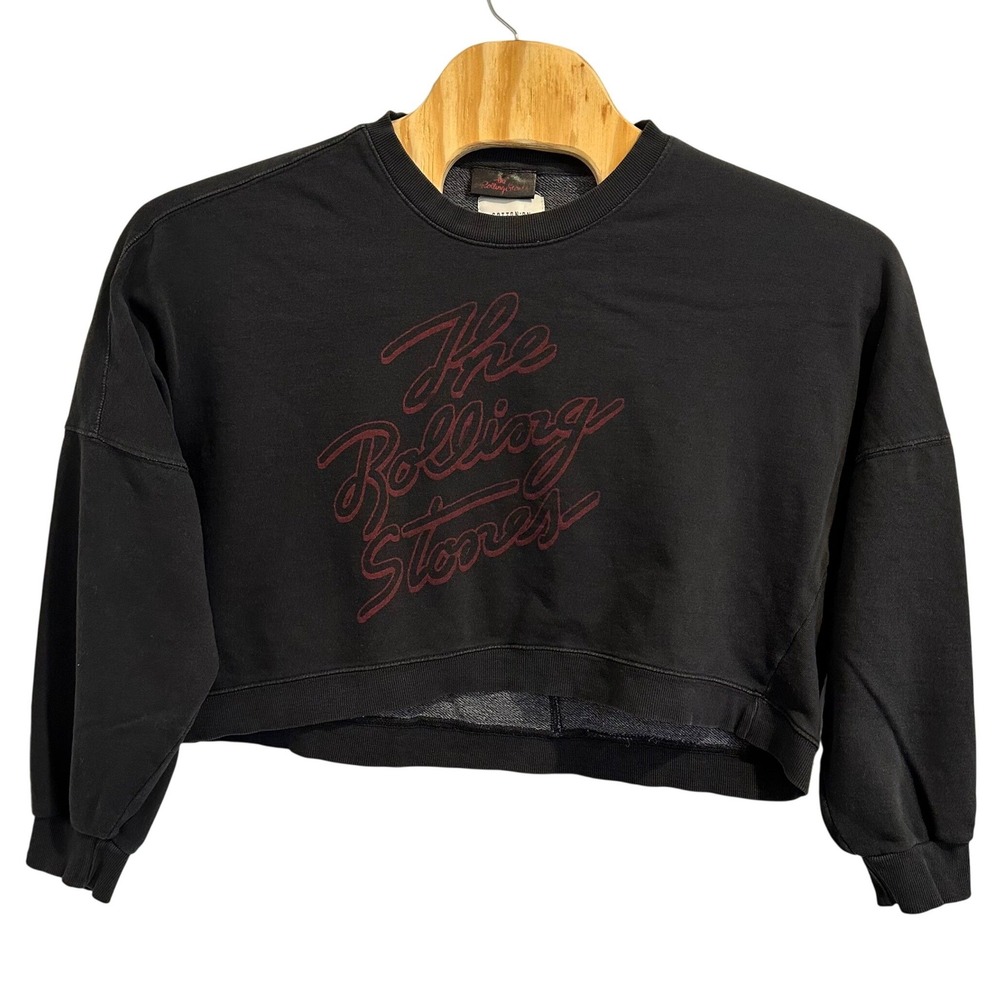 Cotton On The Rolling Stones Cropped Sweatshirt Black Graphic Pullover Large